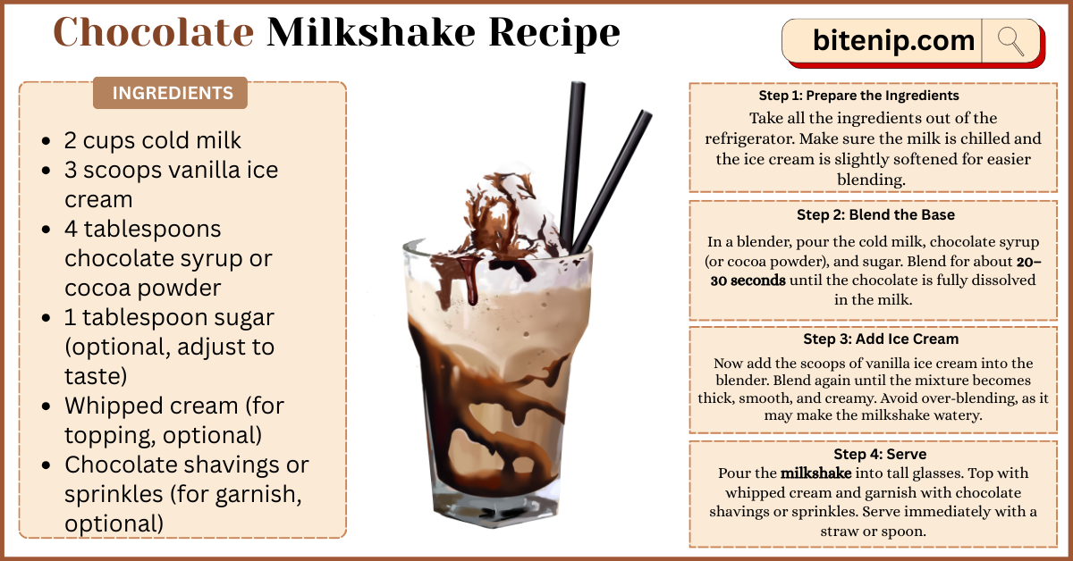 Easy and Creamy Chocolate Milkshake Recipe in 4 steps
