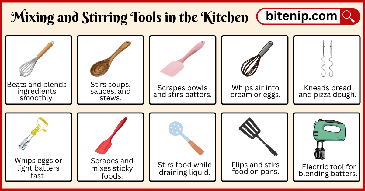 Mixing and Stirring Tools in the Kitchen with Pictures
