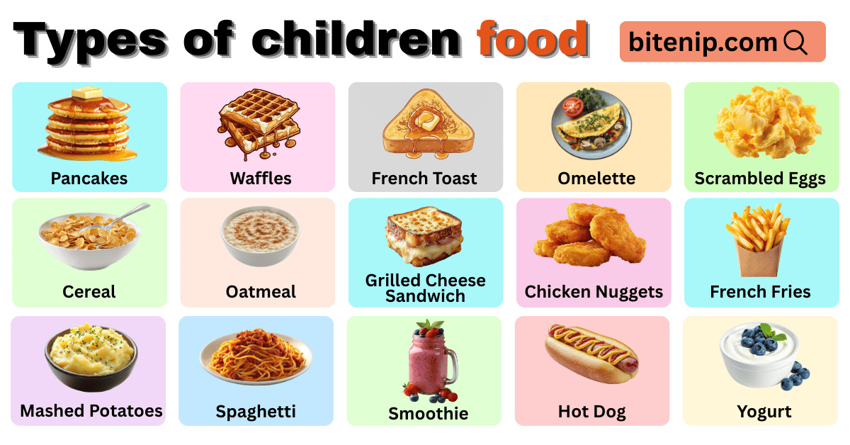 30 Types of Children Food Names with pictures