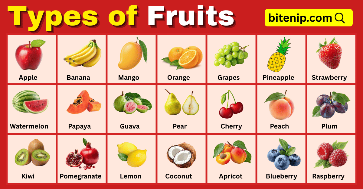 42 Types of fruits Names in English with pictures
